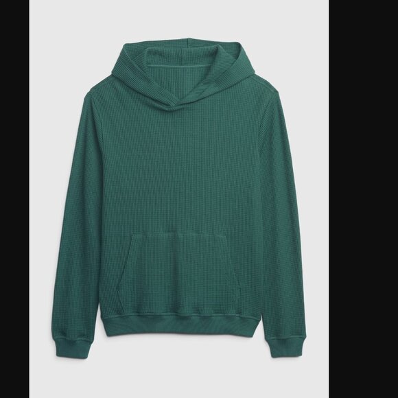 GAP Other - Gap Waffle Knit Hoodie Mens Size Medium Dark Green Pullover Sweatshirt Cotton